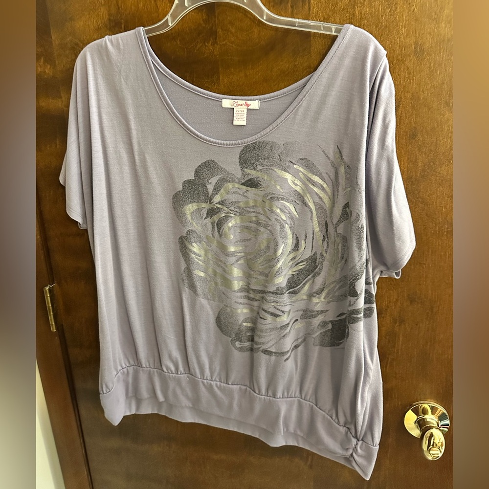 Women’s plus size 22/24 lilac colored short sleeve top.